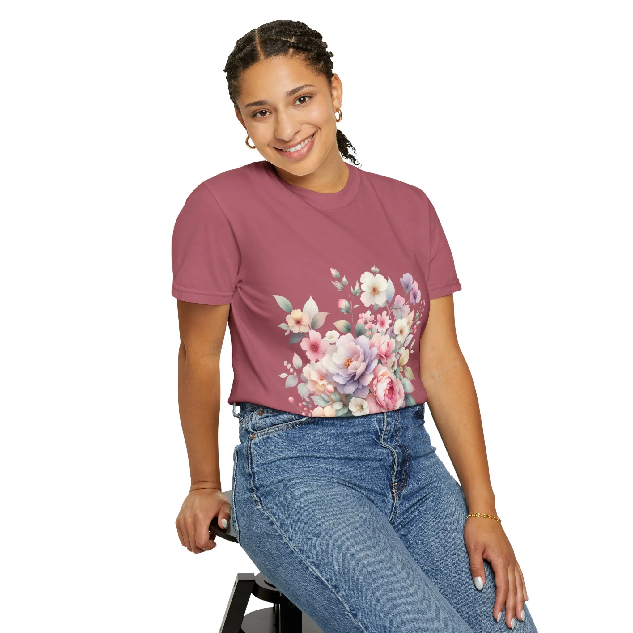 Floral Bliss Women's Garment-Dyed T-Shirt – Perfect for Spring Celebrations and Everyday Wear - Image 56