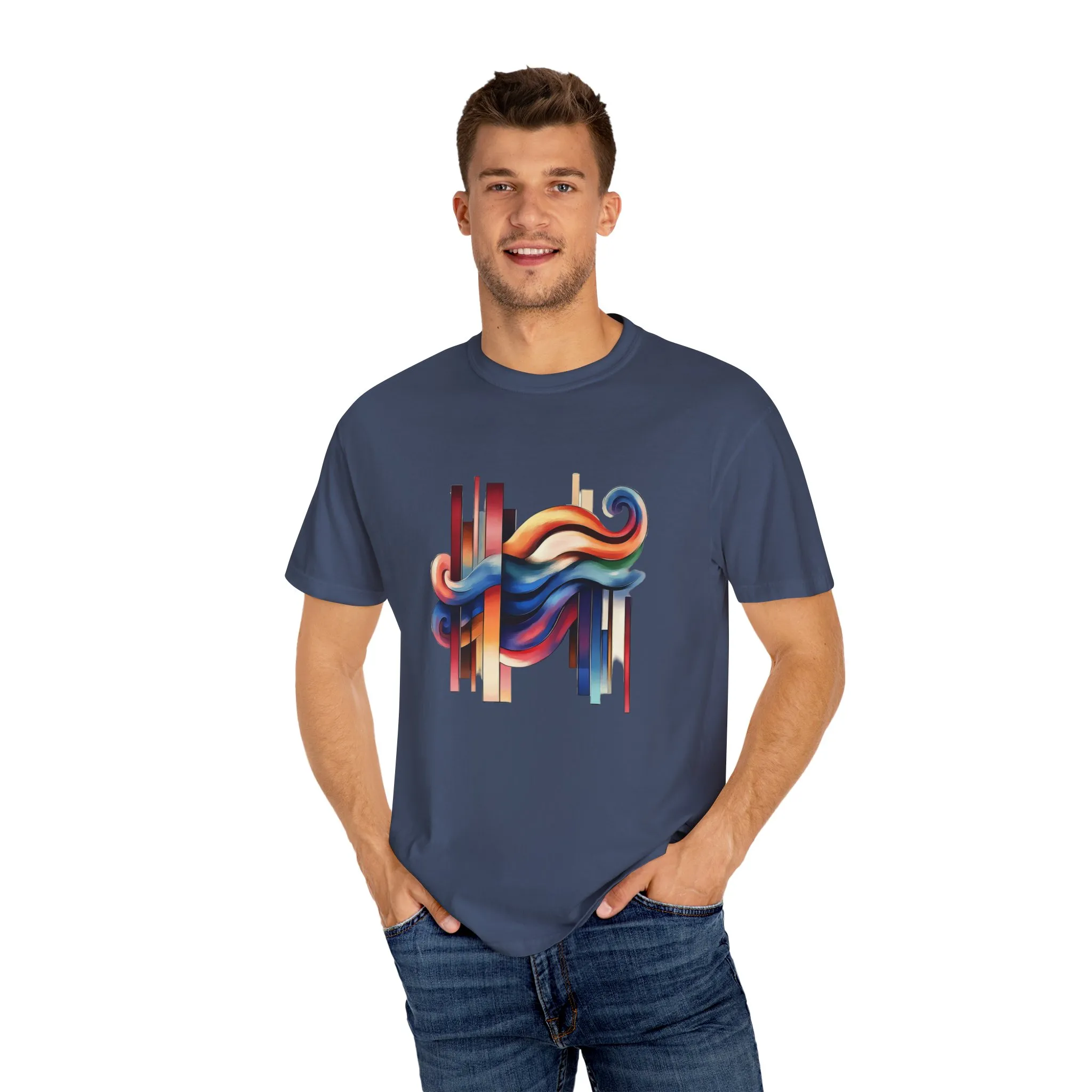 Colorful Abstract Art Unisex Garment-Dyed T-Shirt | Trendy Graphic Tee for Art Lovers - Image 3