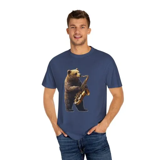 Jazz Bear Unisex Garment-Dyed T-Shirt - Image 35