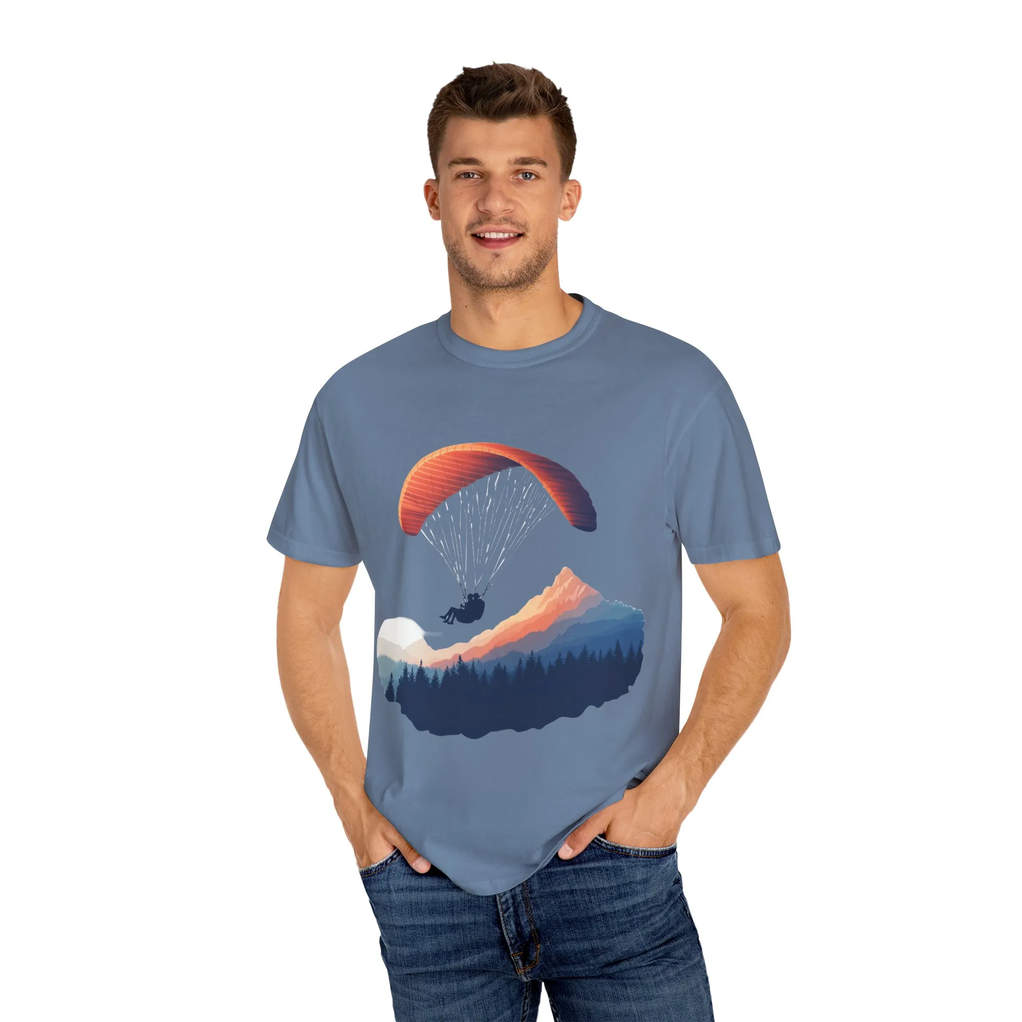Adventure Awaits Unisex Garment-Dyed T-shirt - Paragliding and Mountain Design - Image 27