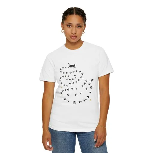 Whimsical Cat and Paw Print T-Shirt for Animal Lovers - Image 4