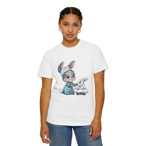 Cute Nurse Bunny Unisex Garment-Dyed T-Shirt - Image 3