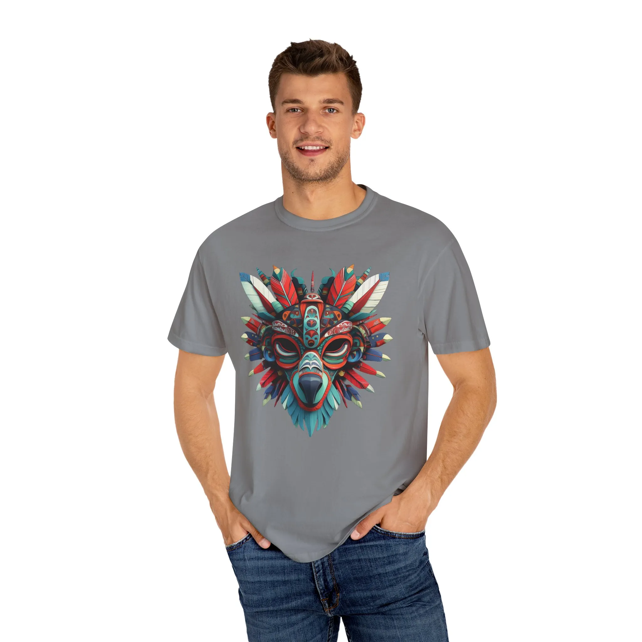 Vibrant Tribal Mask Unisex Garment-Dyed T-Shirt | Unique Festival Fashion - Image 13