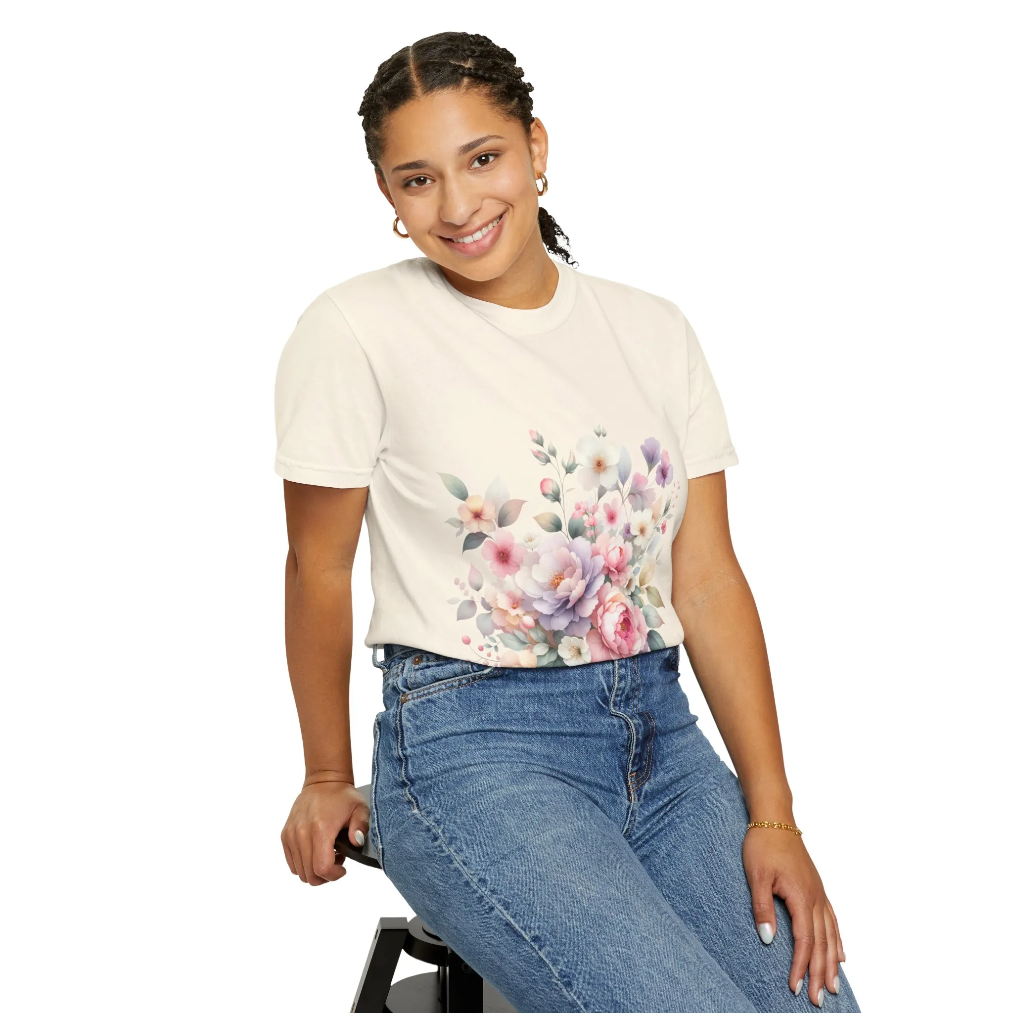 Floral Bliss Women's Garment-Dyed T-Shirt – Perfect for Spring Celebrations and Everyday Wear - Image 4
