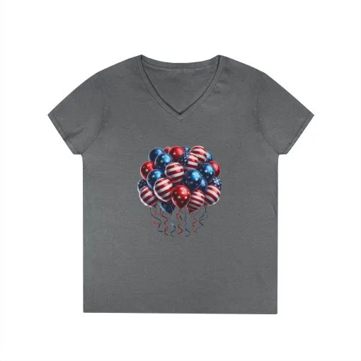 Patriotic Balloon V-Neck T-Shirt for Independence Day - Image 5