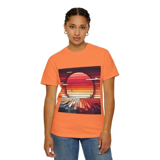 Retro Sunset Piano Unisex Garment-Dyed T-Shirt - Image 12