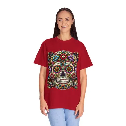 Colorful Floral Skull T-Shirt | Day of the Dead Style | Unisex Garment-Dyed Tee - Image 28