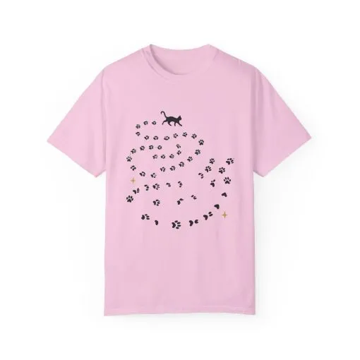 Whimsical Cat and Paw Print T-Shirt for Animal Lovers - Image 29