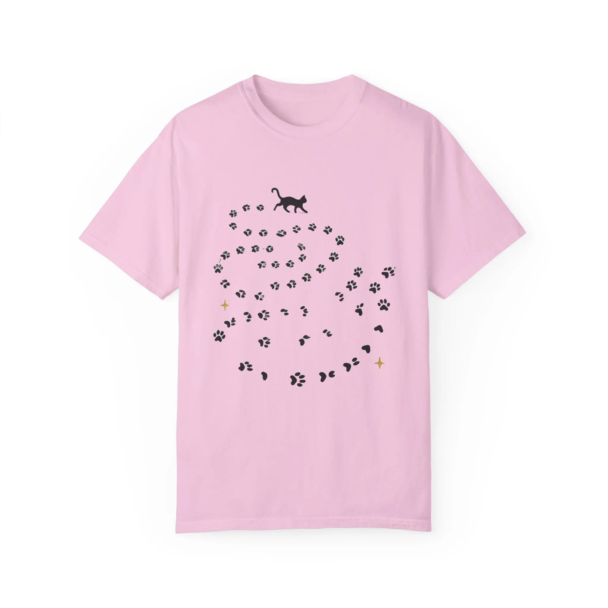 Whimsical Cat and Paw Print T-Shirt for Animal Lovers - Image 29