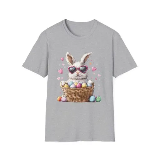 Cute Bunny Easter T-Shirt - Unisex Softstyle Tee with Colorful Egg Design - Image 16