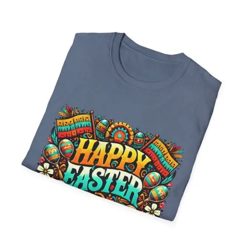 Happy Easter Unisex Softstyle T-Shirt - Colorful Easter Egg Design - Image 48