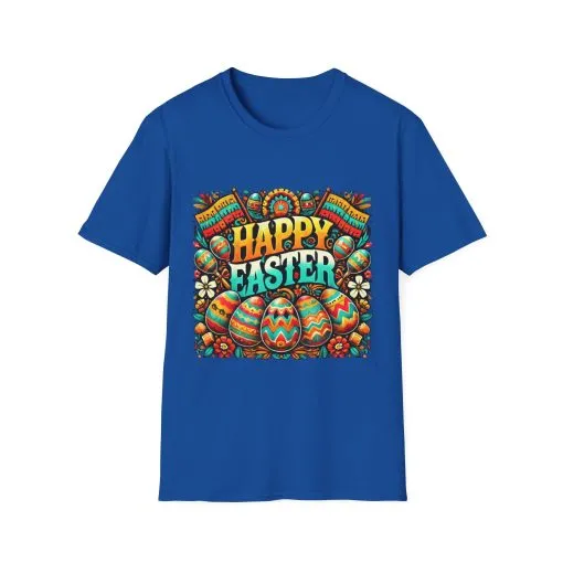 Happy Easter Unisex Softstyle T-Shirt - Colorful Easter Egg Design - Image 51