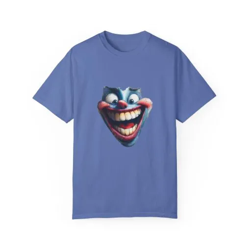 Unisex Garment-Dyed T-shirt with Vintage Clown Print - Perfect for Halloween & Graphic Tee Lovers