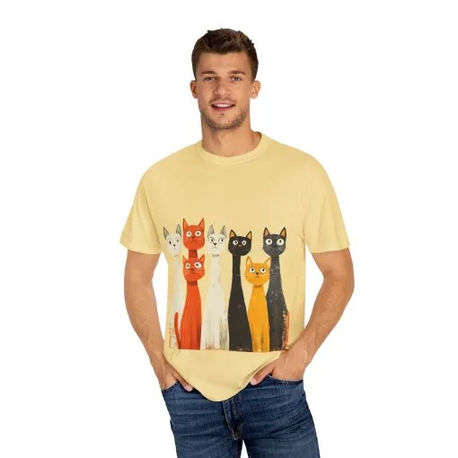 Vintage Cat Illustration Unisex Garment-Dyed T-Shirt - Perfect for Cat Lovers - Image 23