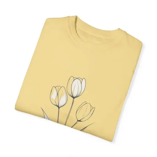 Floral Outline Unisex Garment-Dyed T-Shirt – Soft & Stylish Everyday Tee - Image 18