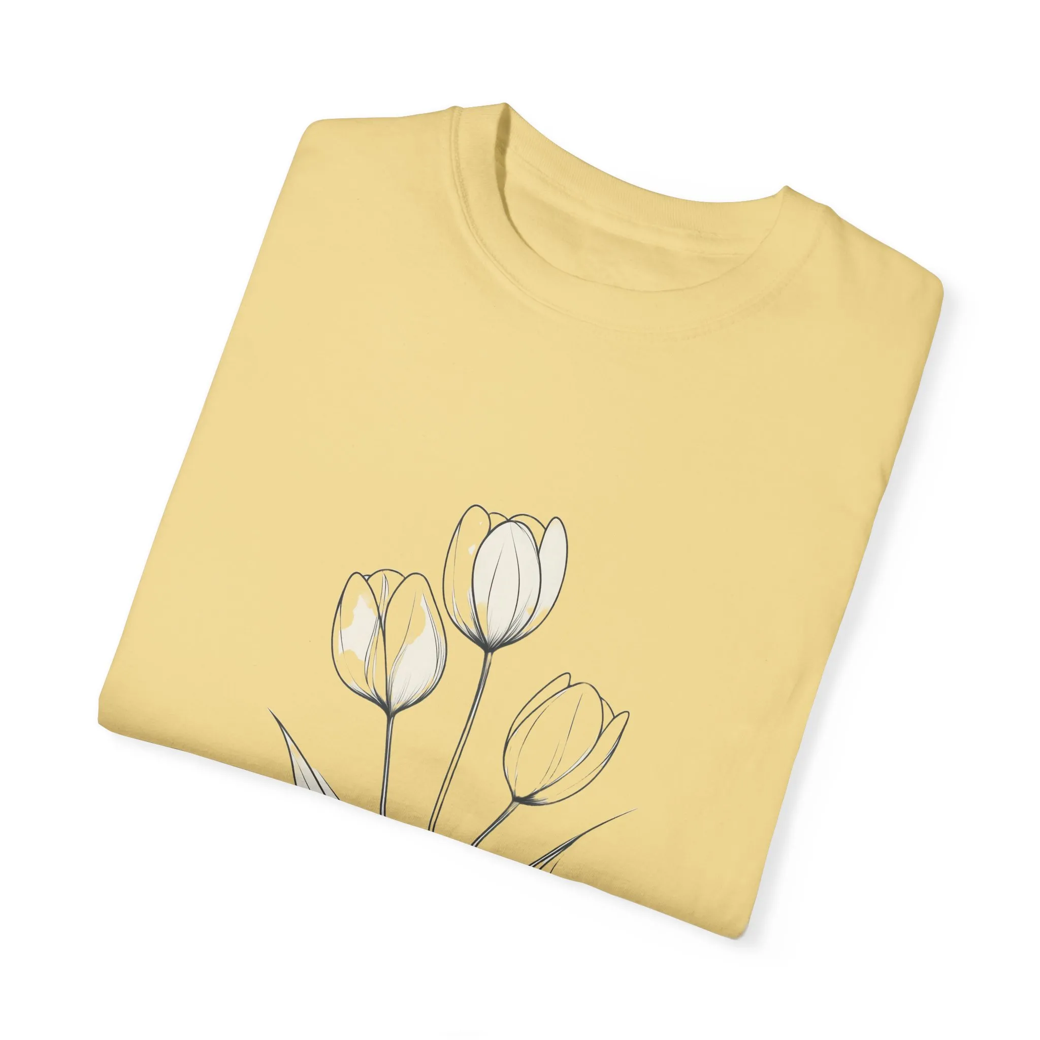 Floral Outline Unisex Garment-Dyed T-Shirt – Soft & Stylish Everyday Tee - Image 18