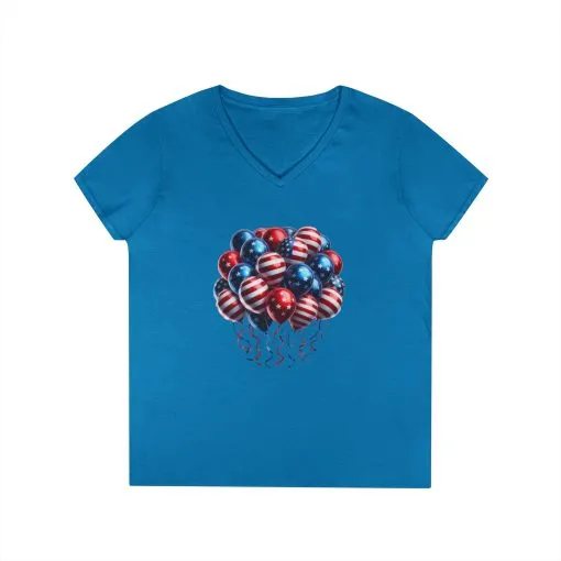 Patriotic Balloon V-Neck T-Shirt for Independence Day - Image 7