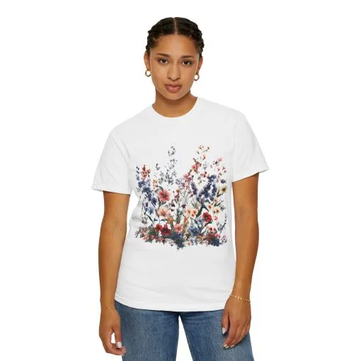 Floral Garden Unisex Garment-Dyed T-Shirt - Nature-Inspired Design