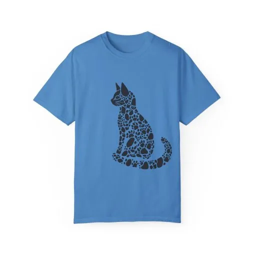Unisex Cat Lover T-Shirt | Vintage Garment-Dyed Tee with Paw Print Cat Silhouette - Image 17