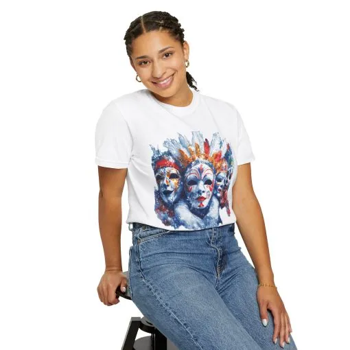 Vibrant Carnival Masks T-Shirt - Unisex Garment-Dyed Tee for Festive Celebrations - Image 7