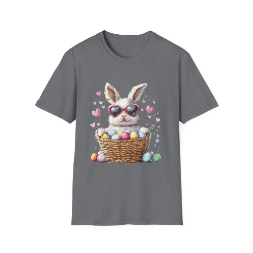Cute Bunny Easter T-Shirt - Unisex Softstyle Tee with Colorful Egg Design - Image 2
