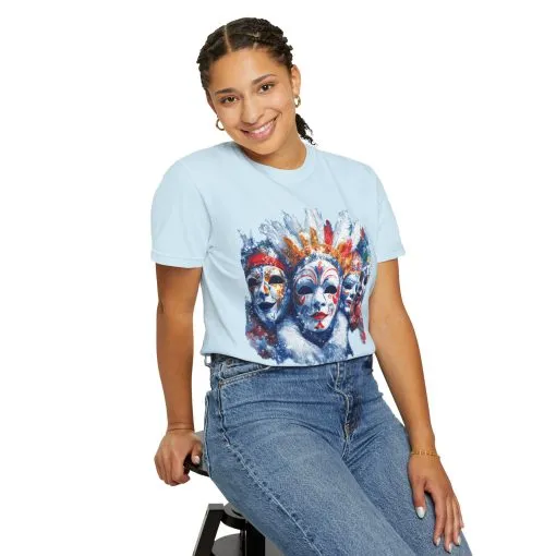 Vibrant Carnival Masks T-Shirt - Unisex Garment-Dyed Tee for Festive Celebrations - Image 12
