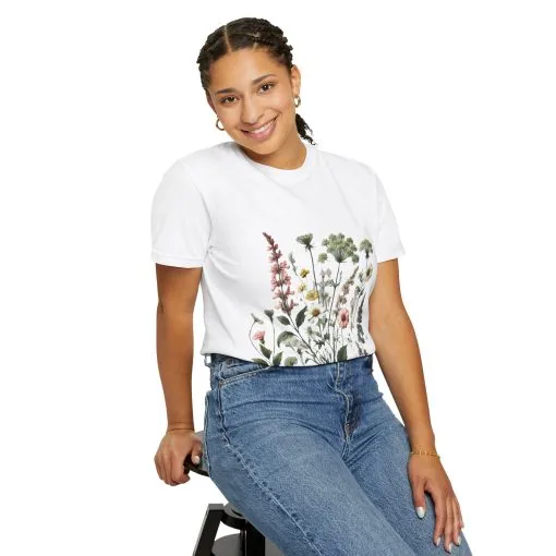 Botanical Print Unisex Garment-Dyed T-Shirt | Eco-Friendly Floral Tee for Nature Lovers - Image 4