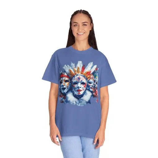 Vibrant Carnival Masks T-Shirt - Unisex Garment-Dyed Tee for Festive Celebrations - Image 19
