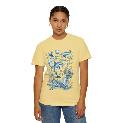 Underwater world t-shirt featuring detailed marine art