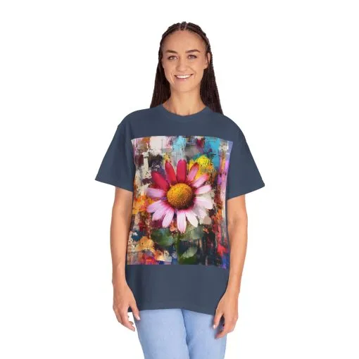 Colorful Floral Art Unisex Garment-Dyed T-Shirt - Image 15