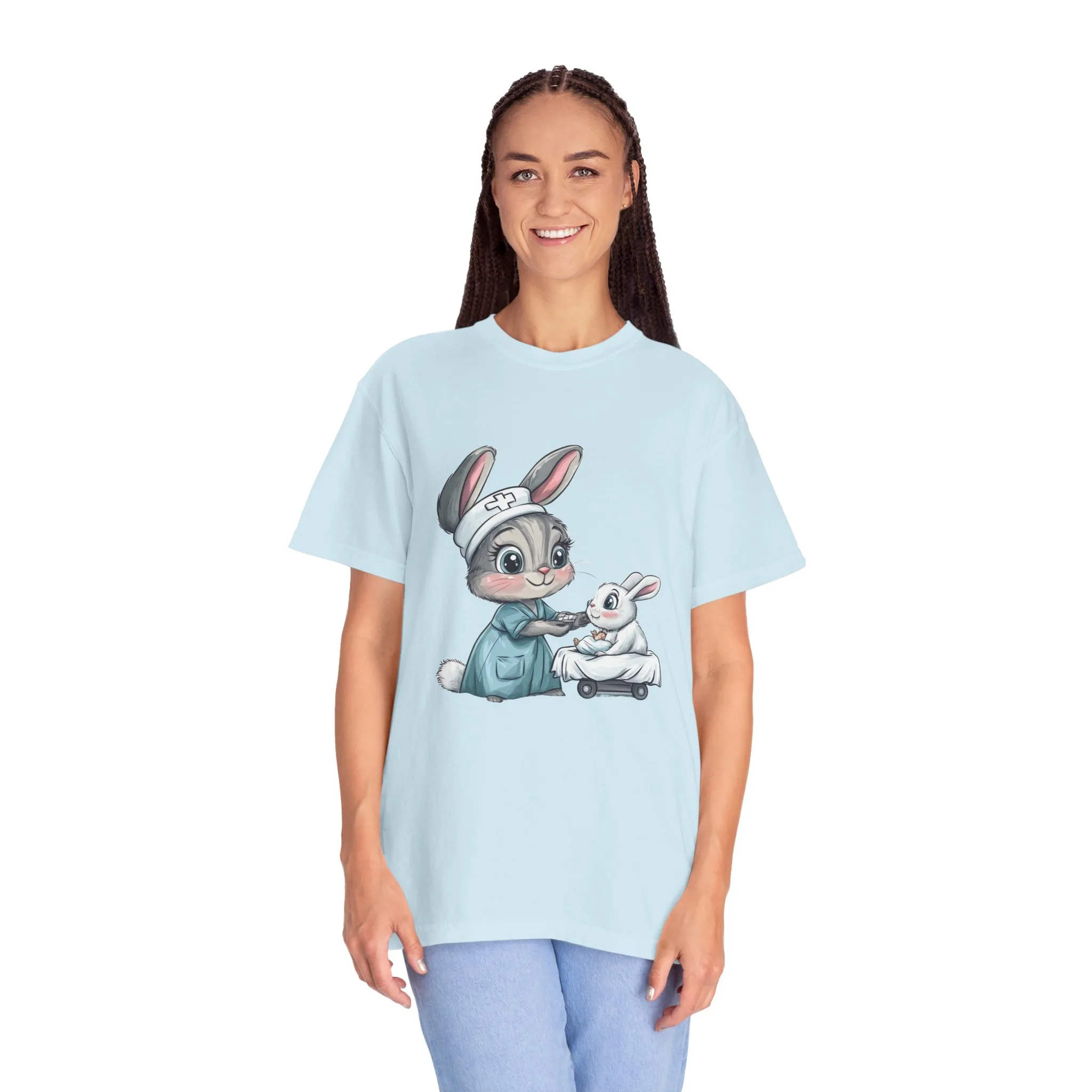 Cute Nurse Bunny Unisex Garment-Dyed T-Shirt - Image 33
