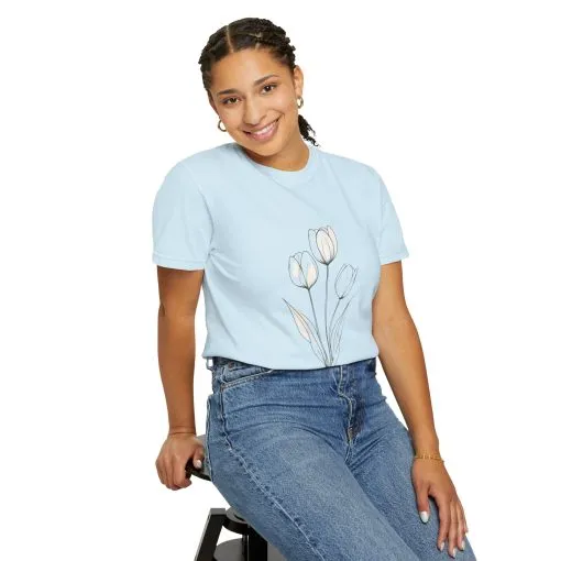 Floral Outline Unisex Garment-Dyed T-Shirt – Soft & Stylish Everyday Tee - Image 24