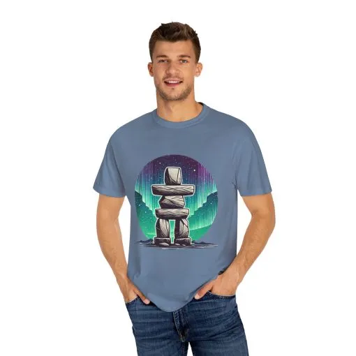 Northern Lights Stone Cairn Unisex Garment-Dyed T-Shirt - Image 23