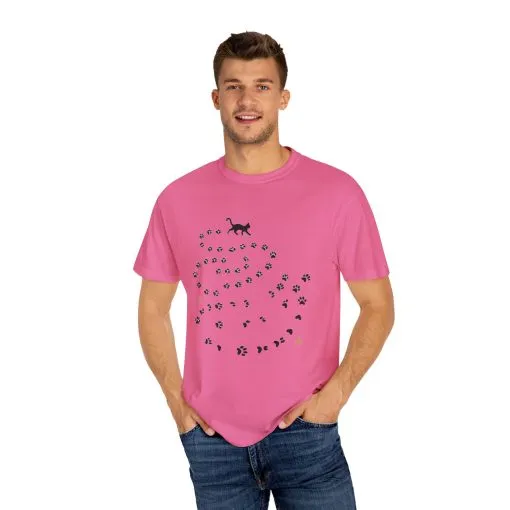Whimsical Cat and Paw Print T-Shirt for Animal Lovers - Image 35