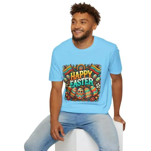 Happy Easter Unisex Softstyle T-Shirt - Colorful Easter Egg Design - Image 40