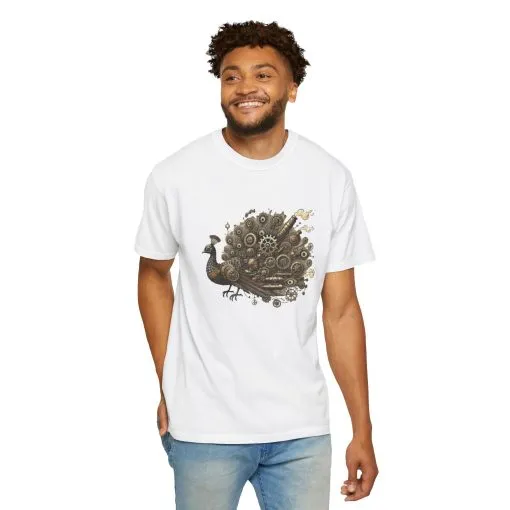 Steampunk Peacock Unisex Garment-Dyed T-Shirt - Image 8