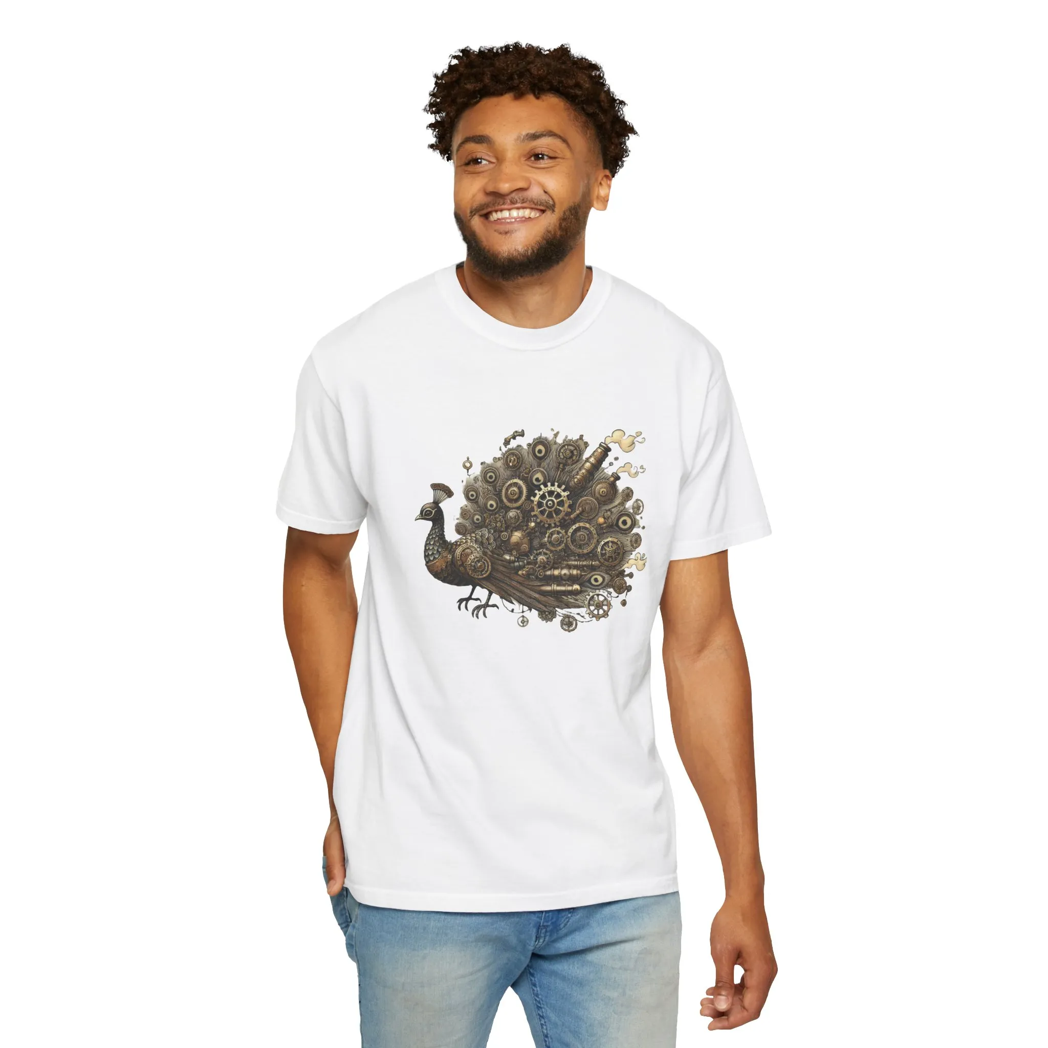 Steampunk Peacock Unisex Garment-Dyed T-Shirt - Image 8
