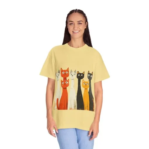 Vintage Cat Illustration Unisex Garment-Dyed T-Shirt - Perfect for Cat Lovers - Image 24
