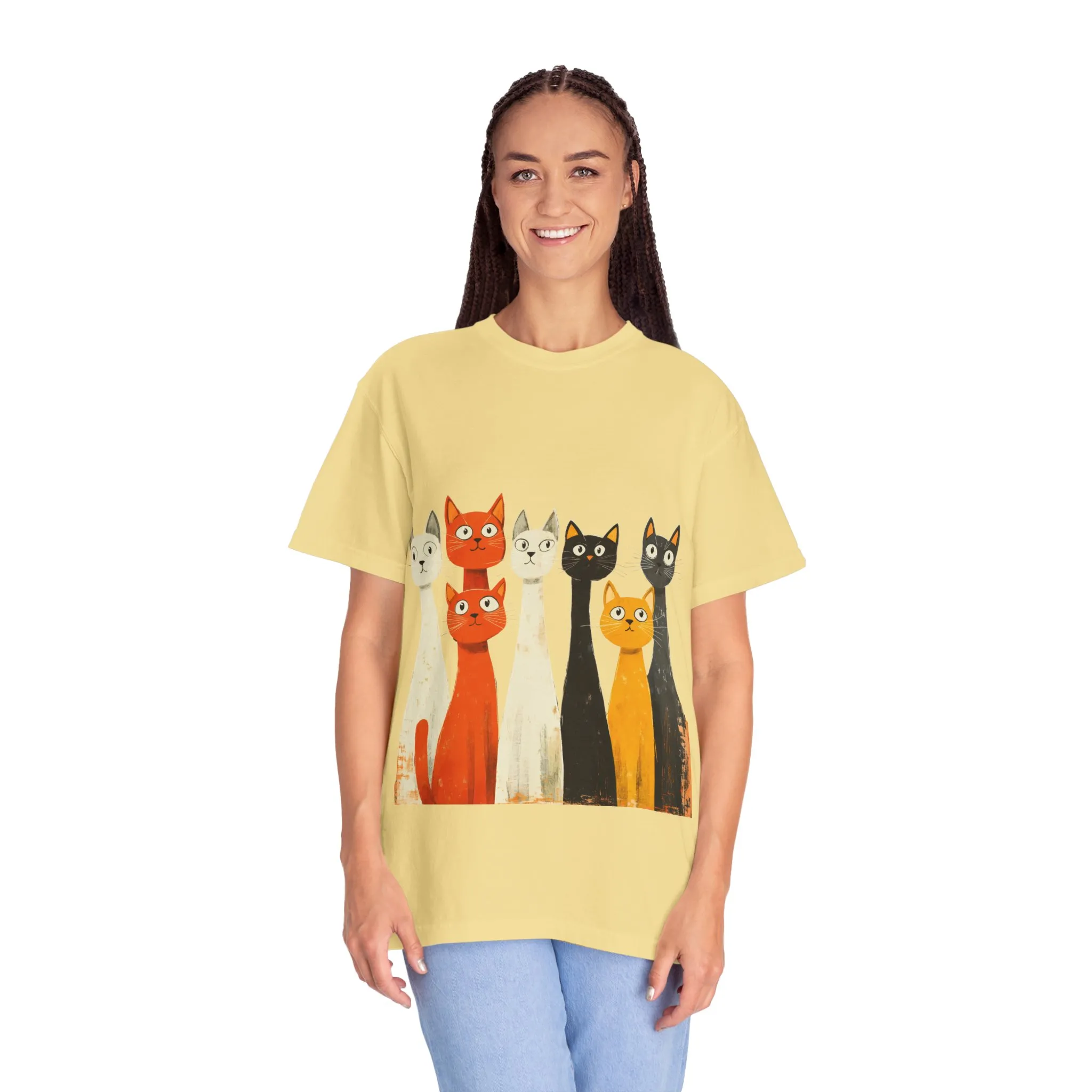 Vintage Cat Illustration Unisex Garment-Dyed T-Shirt - Perfect for Cat Lovers - Image 24