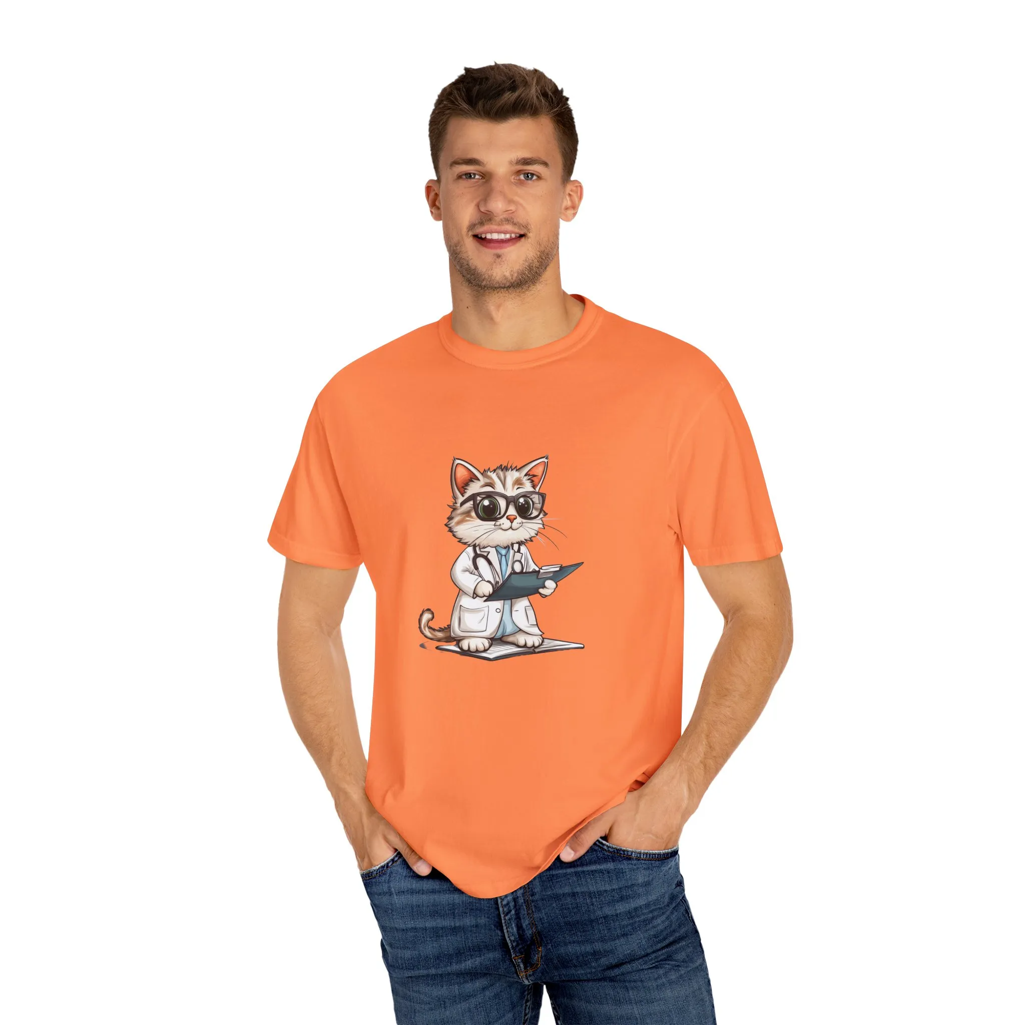 Funny Cat Doctor Unisex Garment-Dyed T-Shirt - Image 3