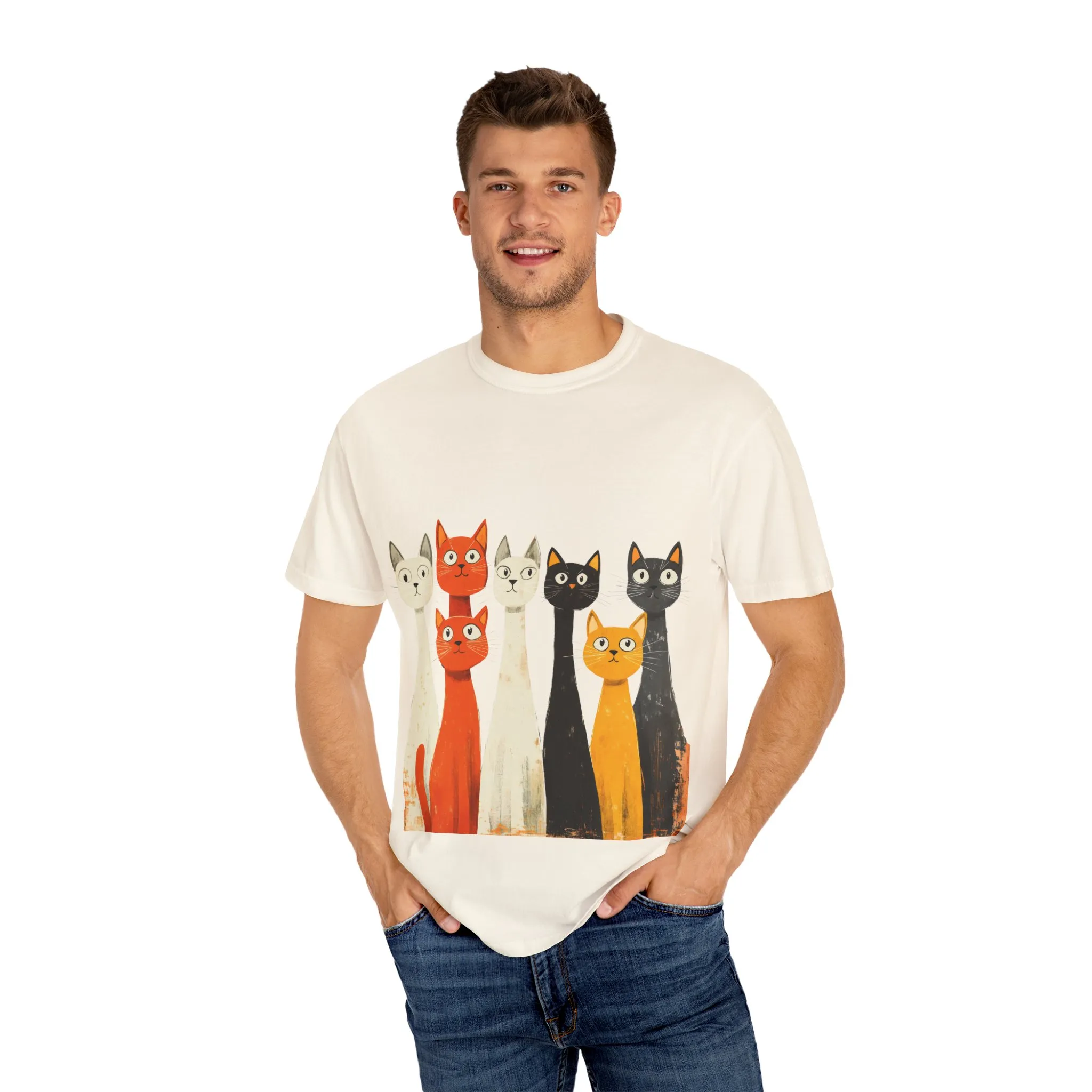 Vintage Cat Illustration Unisex Garment-Dyed T-Shirt - Perfect for Cat Lovers - Image 11