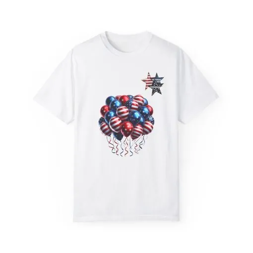 Patriotic Balloon T-Shirt | Unisex Garment-Dyed Tee for Independence Day Celebrations