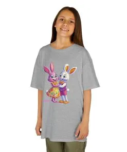 Cute Bunny Love Kids Heavy Cotton Tee - Adorable Cartoon Design for Spring Celebrations