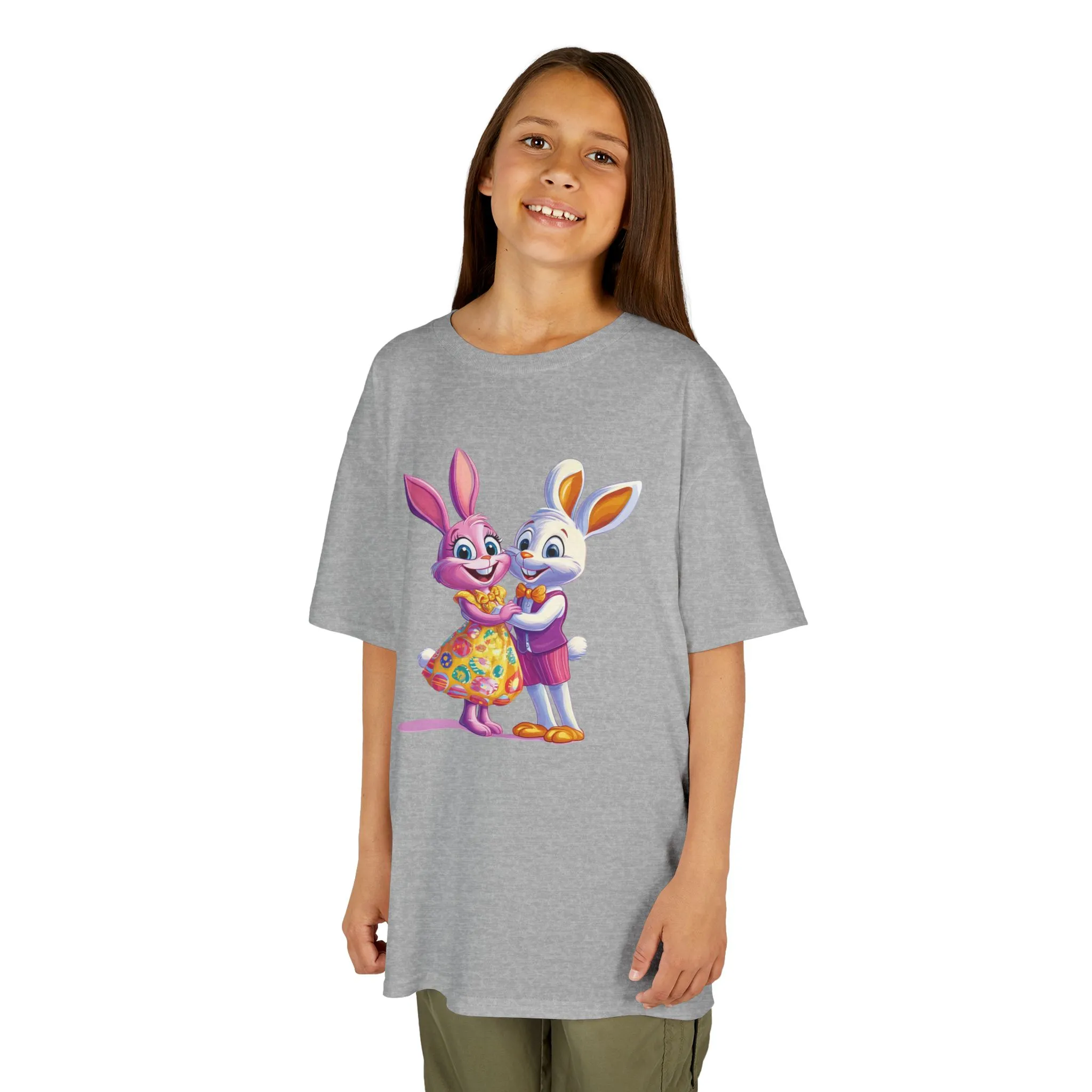 Cute Bunny Love Kids Heavy Cotton Tee - Adorable Cartoon Design for Spring Celebrations