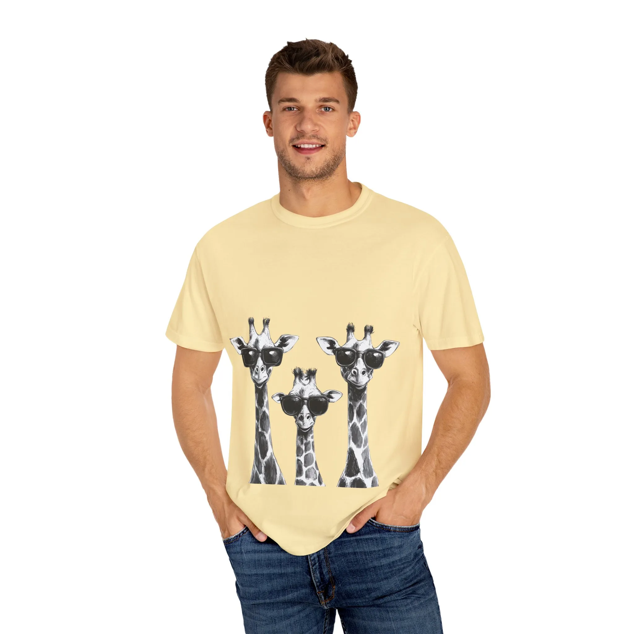 Cool Giraffe Sunglasses Unisex Garment-Dyed T-shirt - Image 11
