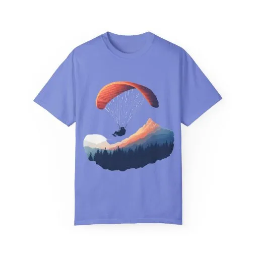 Adventure Awaits Unisex Garment-Dyed T-shirt - Paragliding and Mountain Design