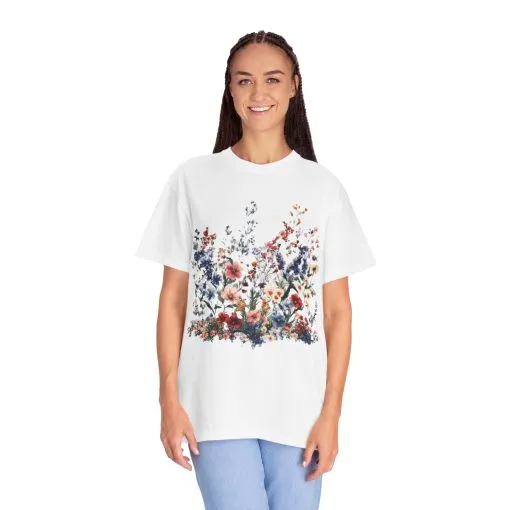 Floral Garden Unisex Garment-Dyed T-Shirt - Nature-Inspired Design - Image 4