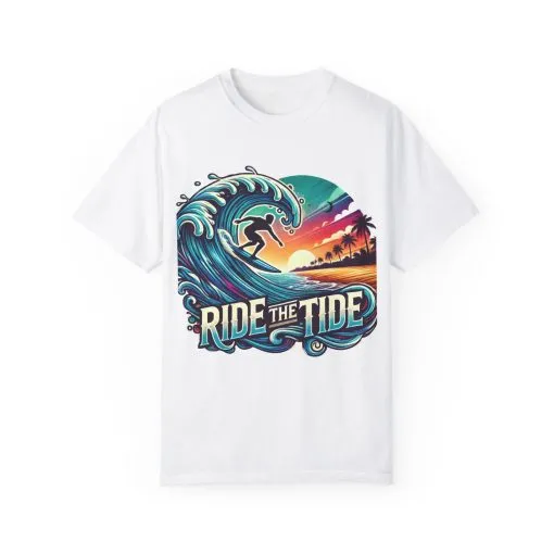 Ride the Tide Unisex Garment-Dyed T-shirt - Surfing Inspired Graphic Tee - Image 5