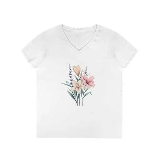Floral Ladies' V-Neck T-Shirt | Comfortable & Stylish for Spring - Image 2
