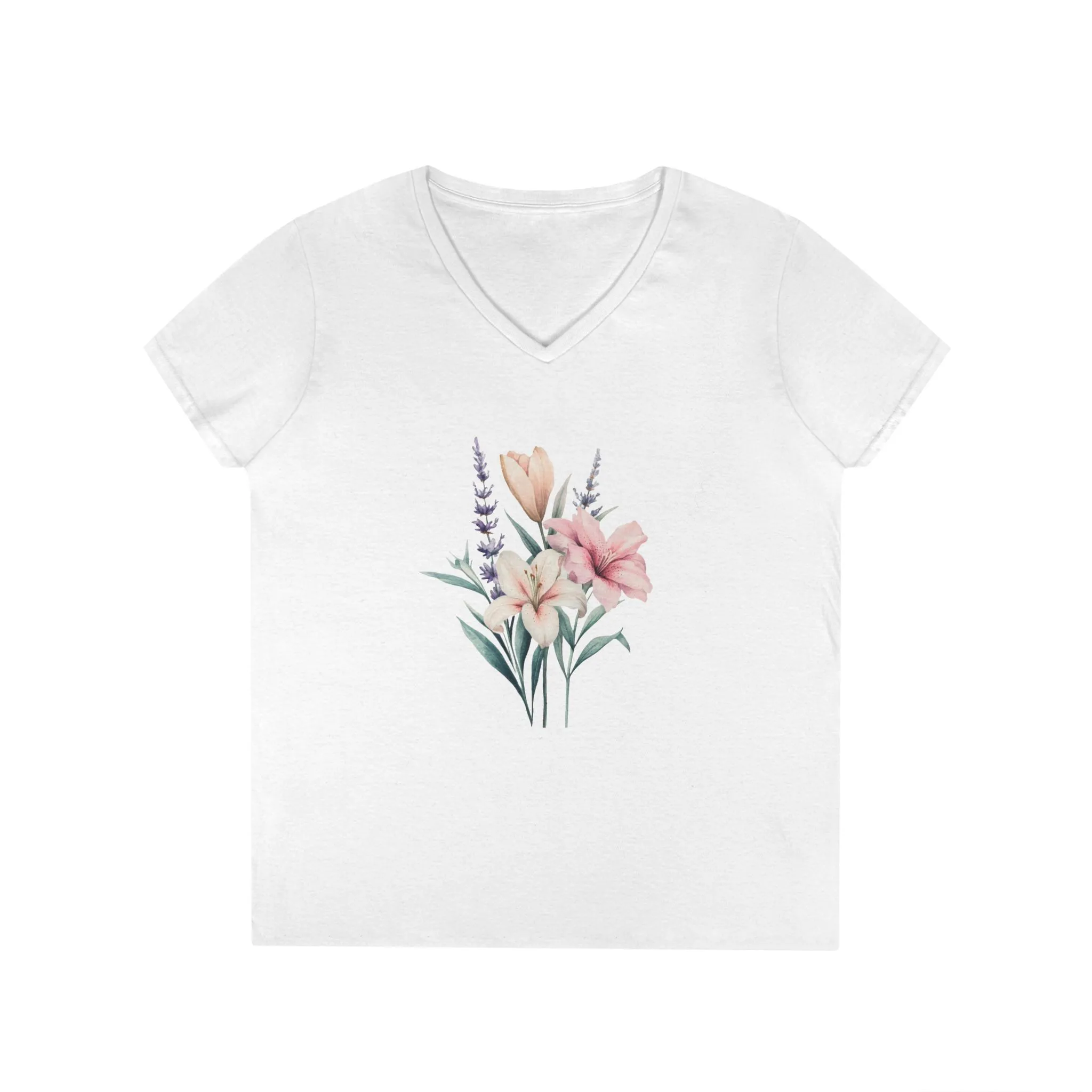 Floral Ladies' V-Neck T-Shirt | Comfortable & Stylish for Spring - Image 2